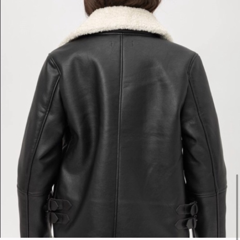 LAST ONE - L - Black Faux Leather Moto Jacket Sherpa Lined - Picture 10 of 16